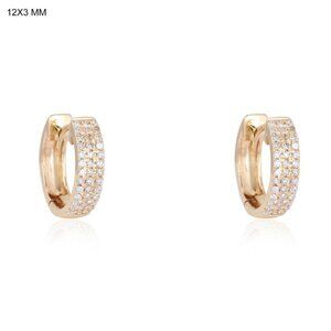 Triple Row Diamond Pavé (or 18k upon request) 14K Yellow Gold Huggie Earrings